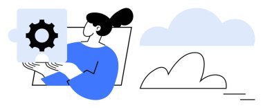 Kadının elindeki bulmaca parçası işbirliği, yenilik ve soyut bulutların yakınında problem çözmeyi temsil ediyor. Takım çalışması, strateji, yaratıcılık, iş akışı, bağlantı, çözüm işi için ideal