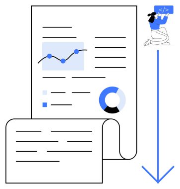 Satır tablosu, pasta grafiği, metin, akan içerik ve kodlama görselleştirmesi ile rapor ver. Analiz, raporlar, teknoloji, programlama eğitimi iş stratejisi için ideal basit iniş sayfası