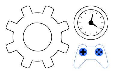 Vites iş akışını temsil eder, saat zamanı simgeler, oyun denetleyicisi ise oyunu. Üretkenlik, zaman yönetimi, oyun, eğlence, iş hayatı ve teknoloji için ideal. Minimalist