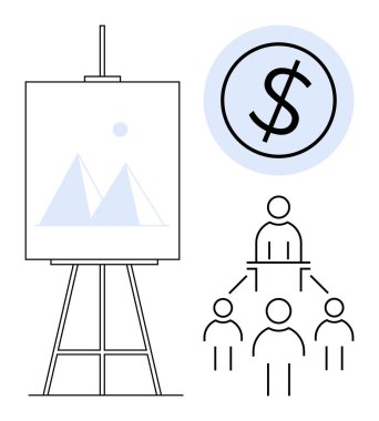 Soyut çizelgesi, dolar işareti ve insan hiyerarşisi olan bir yer. İş yönetimi için ideal, finansal planlama, takım organizasyonu, liderlik, strateji büyüme kararı. Basit düz