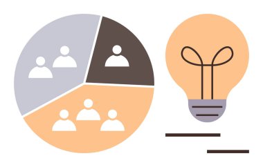 Turta grafiği parlayan bir ampulün yanında kullanıcı simgeleri olan bölümlere bölündü. Takım çalışması, işbirliği, fikir oluşturma, beyin fırtınası, analitik, yenilik ve strateji için ideal. Basit düz metafor