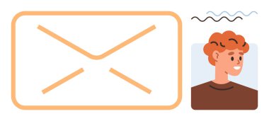 Gülümseyen kişi profili ile eşleştirilmiş büyük zarf simgesi. Mesajlaşmayı, e-posta iletişimini, kullanıcı etkileşimini, ilişkileri temsil eder. İletişim, bağlantı, destek, ağ kurmak için ideal