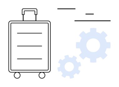 Tekerlekli bavulun ana hatları, seyahet, yenilik, verimlilik ve planlamayı simgeliyor. Seyahat acentesi, lojistik, verimlilik, hareketlilik stratejisi ve sade iniş için ideal