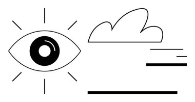 Işıklı bir göz, bir bulut ve dinamik çizgiler berraklığı, yaratıcılığı ve görüşü çağrıştırıyor. Yenilik, farkındalık, odaklanma, görme duyusu için ideal basit bir iniş sayfası.