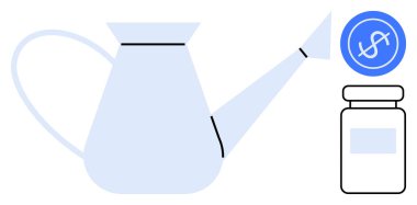 Sulama bir dolar işaretli madeni paranın yanına bir kavanozun üzerine dökülür. Yatırım büyümesi, tasarruflar ve maddi destek anlamına gelir. Yatırım, girişimcilik, mali planlama, büyüme stratejisi için ideal