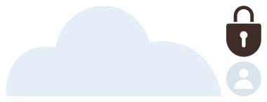Güvenliği sembolize eden bir asma kilit ve kullanıcı erişimini veya kimlik doğrulamasını tasvir eden bir profil simgesi içeren bulut grafiği. IT, veri depolama, siber güvenlik, çevrimiçi mahremiyet, kimlik doğrulama, bulut için ideal