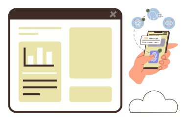 İki faktörlü kimlik doğrulama için telefondan el girişi kodu, doğrulama sistemi aracılığıyla güvenli giriş. Siber güvenlik, çevrimiçi güvenlik, kimlik doğrulama, teknoloji, gizlilik, iletişim, veri