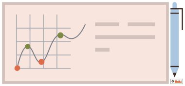 Graph chart displaying data points and a rising curve, textual notes to the right, and a pen for annotation. Ideal for analytics, business planning, education, presentations, growth strategy clipart svg vector 