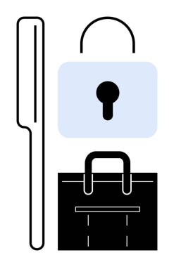 Kilit, bavul ve metal detektörü güvenlik, teftiş ve güvenli işlemeyi temsil ediyor. Güvenlik, koruma, havaalanı kontrolü iş hırsızlığı önleme kontrolü için ideal. Basit düz