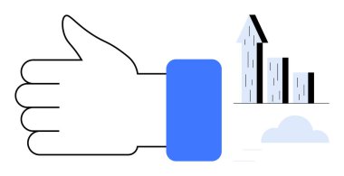 Yükselen bir bar çizelgesi ve bulutun yanında büyük bir jest. Başarı, büyüme, ilerleme, motivasyon, iş, başarı ve basit iniş sayfası için ideal