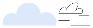 Mavi bulut silueti ve çizgili çizgisel bulut tarzı. Hava durumu uygulamaları, bulut hesaplama, ağ oluşturma, tasarım temaları, doğa kavramları, eğitim veya basit iniş sayfaları için ideal