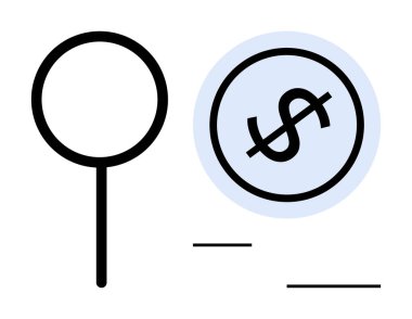 Dolar işaretini işaretleyen büyüteç, mali denetimi, maliyet azaltmayı ya da bütçe değerlendirmesini sembolize ediyor. Finans, gider yönetimi, denetimler, tasarruflar, yatırımlar için ideal