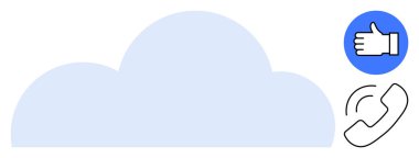 Çalan bir telefonun iletişim ikonu ve olumlu geri bildirim başparmaklarıyla bulut çizimi. Teknoloji, bağlantı, destek, müşteri memnuniyeti, işbirliği, geri bildirim yönetimi için ideal