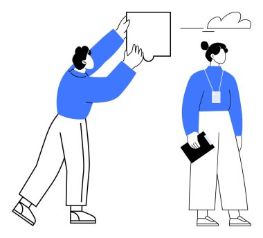 İki kişi takım çalışması yapıyor. Biri bulmaca parçası tutuyor, diğeri de evrak klasörüyle. Kavramların ideali işbirliğini, sorun çözmeyi, liderliği, iletişimi, hedef başarısını destekliyor