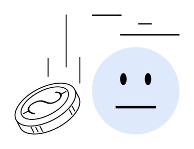 Tarafsız bir yüzün yanına para düşmesi kararları, şansı, belirsizliği veya duyguları sembolize eder. Belirsizlik, karar verme, psikoloji, finans, şans davranışı için ideal basit iniş sayfası