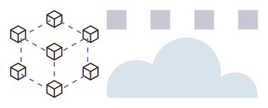 Birbirine bağlı küpler bulut deposuna bağlı bir engelleme ağını temsil ediyor. Engelleme zinciri, bulut hesaplama, veri depolama, güvenlik, ademi merkeziyet, yenilik ve teknoloji için ideal. Basit düz