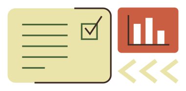 Çubuk grafik oklarının yanında astarlı ögeler bulunan bir listedeki işaretleme kutusu akışı gösterir. Organizasyon, planlama, verimlilik, veri analizi, ilerleme izleme, iş akışı, başarı ölçümleri için idealdir. Basit düz