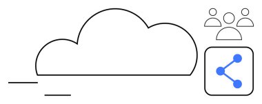 Bağlı düğümlere sahip bulut simgesi, çoklu kullanıcılar ve veri paylaşımını, takım işbirliğini, dijital ağ, bulut depolama, teknoloji entegrasyonu, bilişim çözümlerini temsil eden modernleştirilmiş satırlar