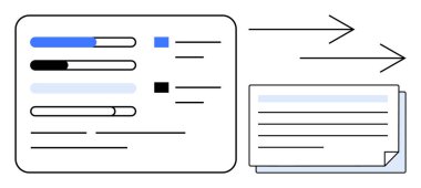 İlerleme çubukları, görev listeleri ve seyrüsefer okları veri transferini, iş akışı yönetimini, görev takibini ve işbirliğini gösteriyor. Üretkenlik, iş planlaması, proje yönetimi teknolojisi için ideal