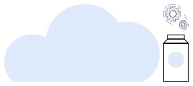 Süt kartonlu mavi bulut yukarısında minimal vitesler, yenilikleri, veri depolamayı ve işlem otomasyonunu temsil ediyor. Teknoloji, sürdürülebilirlik, yenilik, iş akışı, fikirler için ideal