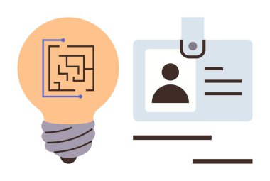 Entegre devre dizaynlı ampul, kimlik ve güvenliği vurgulayan bir kimlik kartıyla eşleştirilmiş yaratıcı yeniliği temsil ediyor. Teknoloji, yenilik, kimlik, güvenlik için ideal