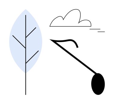 Basit bir ağaç yaprağı grafiği, minimalist bir bulut ve tarım için bir tırpan. Tarım, çevre, sürdürülebilirlik, doğa, minimalizm ekoloji tarım temaları için idealdir. Basit düz