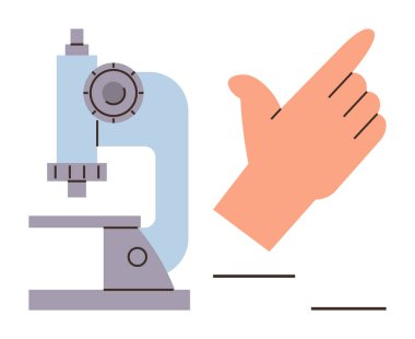Mikroskop, bilimsel araştırmaları, keşifleri ya da rehberliği simgeleyen el hareketleriyle eşleştirilir. Eğitim, sağlık, yenilik, keşif, teknoloji, takım çalışması ilerlemesi ve basit bir daire için ideal