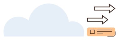 Mavi bulut, veri transferini gösteren iki ok ve turuncu dosya elementi. Bulut depolama, veri paylaşımı, dosya göçü, ağ oluşturma, dijital iletişim, bulut teknolojisi için ideal düz