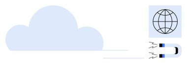 Mavi bulut, küresel ikon ve mıknatıs veri depolamayı, küresel erişimi, cazibeyi, teknolojiyi, bağlantıyı, ağı ve verimliliği simgeliyor. Bulut depolama teknolojisi bağlantısı için ideal