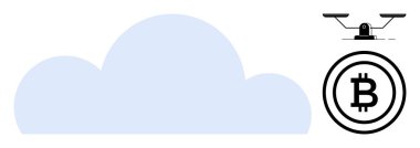 Bulut grafiği Bitcoin sembolü taşıyan dengeli bir ölçeği destekliyor, kripto para birimi istikrarını, engelleme zincirini, güvenli işlemleri ve merkezi olmayan teknolojiyi temsil ediyor. Finans için ideal