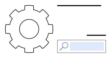Arama çubuğunun yanındaki büyük teçhizat ayarlar, optimizasyon ya da sistem araması öneriyor. Teknoloji, geliştirme, süreç yönetimi, iş stratejisi, otomasyon, SEO temaları ve basit konular için ideal