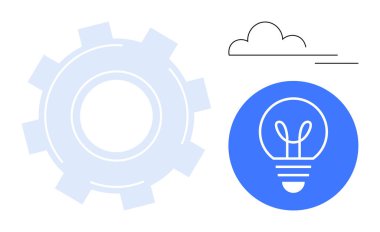 Yenilik için vites, fikirler için ampul, teknoloji için bulut. Yaratıcılık, mühendislik, teknoloji, strateji, beyin fırtınası, verimlilik için ideal basit iniş sayfası