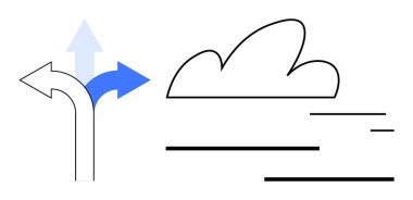 İki farklı yolu olan mavi ileri ok, soyut bulut ve akış çizgileri. Karar verme, ilerleme, hareket, navigasyon, basitlik, dijital kavramlar için ideal basit iniş sayfası