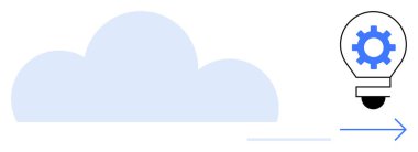 Bulut ve dişli ampul ile bir ok yenilik, teknoloji ve gelişimi simgeliyor. Otomasyon, bulut uygulamaları, yenilik stratejisi, teknoloji büyümesi, veri depolama, iş akışı için ideal