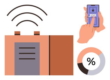 Garaj kapısı, analitik diyagramla tamamlanmış akıllı telefondan açık arayüzle kablosuz olarak etkinleştirildi. Otomasyon için ideal, erişilebilirlik, kolaylık, teknoloji, IOT, uzaktan kontrol, modern