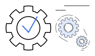 Mavi işaretli büyük çark, daha küçük iç içe geçmiş viteslerle birlikte, verimlilik, kalite ve takım çalışmasını gösteriyor. Üretkenlik, başarı, güvenilirlik, işbirliği için ideal