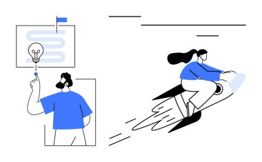 Planları bir ampul ve kadın ile birlikte bir roketin üzerinde analiz eden adam fikir neslini, yaratıcı düşünceyi, yeniliği, iş büyümesini, ilerlemeyi, takım çalışmasını, hedef başarısını sembolize ediyor. İdeal