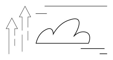 Yukarı doğru yükselen oklar arasında bulut ilerlemeyi, teknolojiyi, büyümeyi ve yeniliği simgeler. İş stratejisi, başarı, dijital dönüşüm, teknoloji, girişimcilik bulutu için ideal