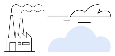 Biçimli bulutların yanında baca dumanı tüten bir fabrika. Çevre, kirlilik, iklim değişikliği, sanayi, sürdürülebilirlik, çevre bilinci, temiz hava görselleri için idealdir. Basit düz metafor