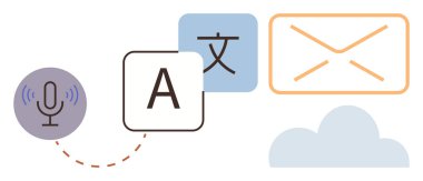 Mikrofon kaydı, dil karakterleri, posta zarfı ve bulut bağlantısı. İletişim, çeviri, dil öğrenme, teknoloji yapay zeka küresel bağlantı eğitimi için idealdir. Basit.