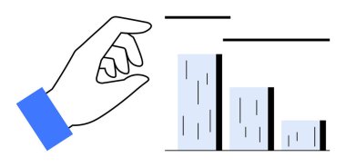 Çubuk grafiğin el işleme bölümü veri kontrolü, analiz ve ilerlemeyi sembolize ediyor. İş, istatistik, karar verme, büyüme esnekliği işlemleri için ideal. Basit düz