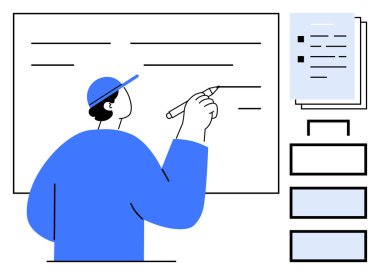 Tahtada işaretleyici kullanan, planlayan ya da açıklayan kişi. Organize belgeler ve akış şeması odaklanmayı artırır. Eğitim, eğitim, planlama, beyin fırtınası, strateji ve öğretim için ideal