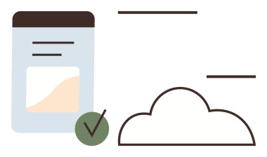Tablet üzerindeki veri analizleri, bulut sembolü ve güvenlik, eşzamanlama ve doğrulama için yeşil işaret. Teknoloji, bulut hizmetleri, veri yönetimi, çevrimiçi güvenlik dijital iş akışı uyumluluğu için ideal
