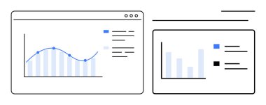 Veri analiz ekranı renklendirme çizelgesi, bar tablosu ve metin özetleri. Analiz, performans takibi, iş büyümesi, sunum, finans planlama eğitimi için ideal. Düz