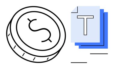 Dolar işaretli ve katmanlı belgeli sikke finans, zenginlik, ekonomi, dijital ödeme, veri yönetimi, yatırım planlarını ön plana çıkarıyor. Fintech için ideal, iş, raporlama uygulamaları teknoloji bankacılığı