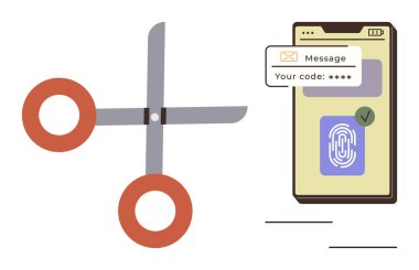 Makas kesme erişimi, biyometrik doğrulama ve doğrulama kodu gösteren akıllı bir telefonla eşleştirildi. Siber güvenlik, kimlik koruması, gizlilik, teknoloji, erişim kontrolü, hackleme için ideal
