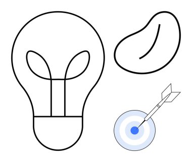 İçinde filizlenen bir ampulün ana hatları, minimum fasulye şekli ve ok darbesi hedefi. Yenilik, büyüme, doğa, başarı, hassasiyet planlama yaratıcılığı için idealdir. Basit bir düz metafor.