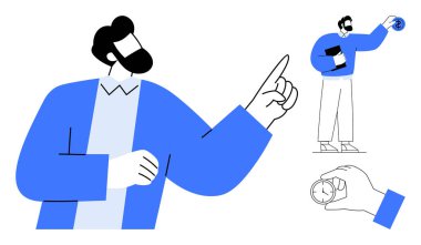 Dışarıyı gösteren, sembolik küreyi tutan ve kronometreyi elinde tutan kişi. Liderlik için ideal, yenilik, küresel bağlantı, zaman yönetimi, eğitim rehberliği stratejik planlama. Basit düz