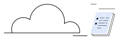 Veri transferi ve depolamayı gösteren bir yığın dokümana bağlı bulut silueti. İletişim, veri yönetimi, organizasyon, güvenlik, ağ, teknoloji için ideal