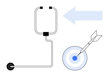 Devamlı bir boru hattı bir tekerlek ve döngüye bağlı, merkezinde ok olan bir hedefi işaret ediyor. Strateji, ilerleme, hedef belirleme, verimlilik, başarı, odaklanmış iş çözümleri için ideal. A